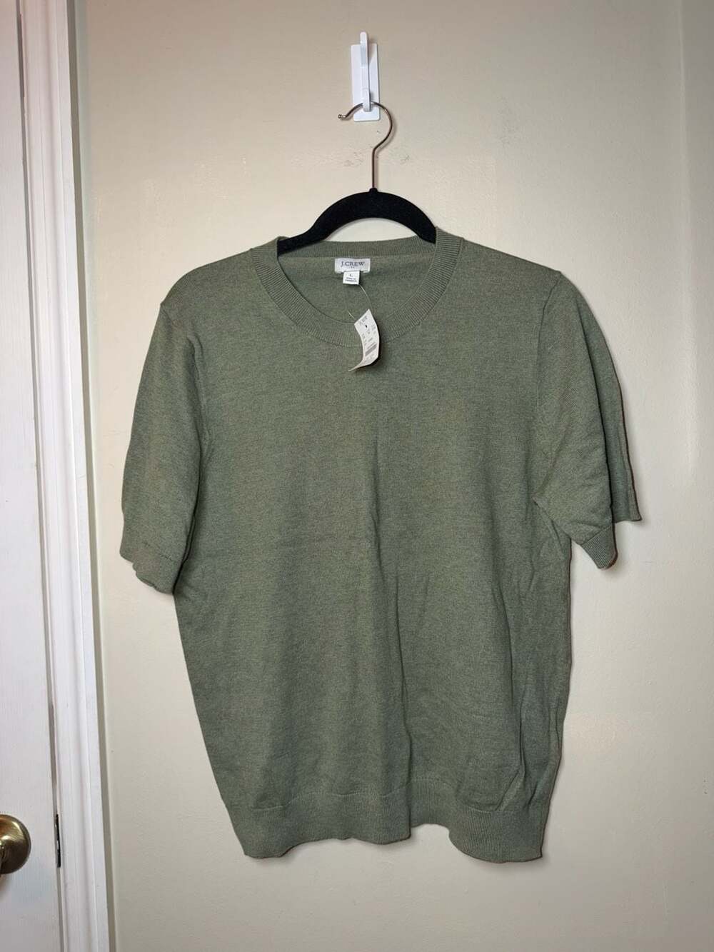 Wonens J.Crew Short-Sleeve Sweater Size L Green Cotton Knit Crewneck